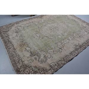 พรมตุรกีวินเทจแบบดั้งเดิมสีเขียวสีน้ำตาล6.7 'x 9.6' ผ้าขนสัตว์เย็บปะติดปะต่อกันด้วยยางสไตล์ออบัสสันห้องนั่งเล่นตกแต่งห้องโถง9x12 - Product Image 2