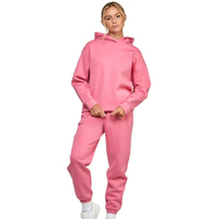 Ensemble de survêtement unisexe rose à capuche en polaire délavé, imprimé sportif 2-en-1, respirant, léger, style streetwear, couleur unie, longueur intégrale