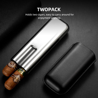Étui à cigares compact en métal de luxe JH, étanche, en cuir, pour 2 cigares, accessoires pour cigares