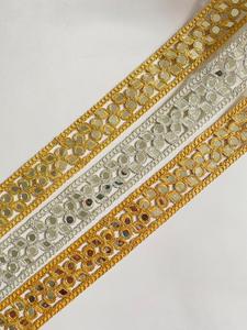 Embroidery Metallic Gold Color <b>Mirror</b> Flower Sequin Ribbon Lace Trimmings Water Soluble 2" Size for Haberdashery and Muslim Wear - Product Image 6