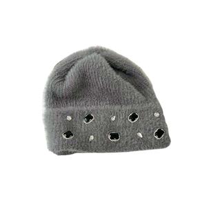 หมวกไหมพรมแฟชั่นฤดูหนาวขายส่ง หมวกไหมขนสัตว์เทียมอุ่นๆ ประดับคริสตัลวิบวับ - Product Image 2