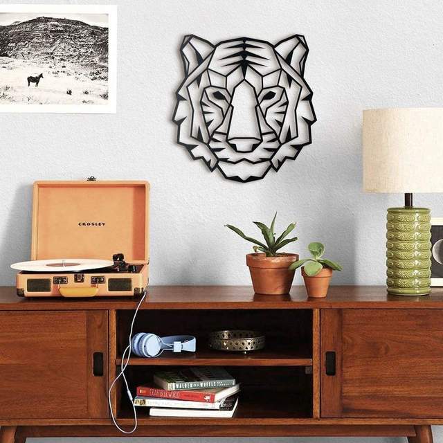 Handmade Tiger Head Wall Art Rustic Vintage Modern Design Acrylic Black White Home Office Christmas Diwali Halloween Hanging