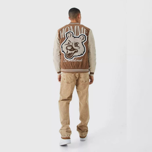 แจ็กเก็ตบอมเบอร์เกรดสูงสำหรับผู้ชาย, แจ็กเก็ตบอมเบอร์ขนสัตว์100% สไตล์ตัวแทนมหาวิทยาลัย - Product Image 6