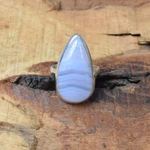 Blue Lace Agate Pear <b>Ring</b> Handmade 925 Sterling Silver Jewelry Elegant Unique Gift For Women Adjustable <b>Ring</b> - Product Image 5