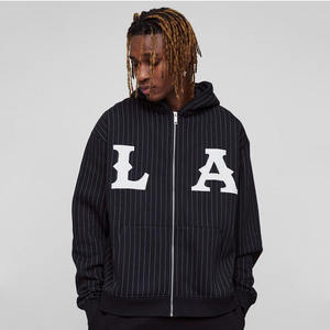 Venta al por mayor de altura de gran tamaño Boxy Zip Thru LA Apliques raya Sudadera con capucha para los hombres Custom Cotton Blended Hoodies Último diseño - Product Image 1