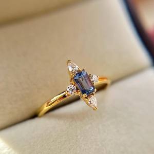 แหวนหมั้น zanite zircon ทำมือ14K ชุบทองหรูหราได้รับแรงบันดาลใจจากท้องฟ้าซ้อนแบบมินิมอล - Product Image 5