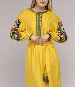 ชุดเดรสยูเครนดีไซน์หรูหราสำหรับผู้หญิงชุดเดรสสุภาพเรียบร้อยแขนยาวคลุมเข่าแบบผ่าข้างผ้าฝ้ายทอไซส์ใหญ่พิเศษออกแบบได้ตามต้องการ - Product Image 4