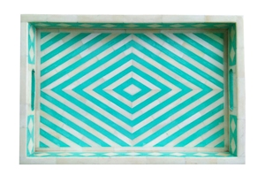 Bandeja Rectangular con Incrustaciones de Hueso de Diseñador Hecha a Mano para Servir de Madera Negro en blanco para Mesas de Comedor de Lujo - Product Image 5