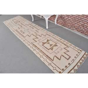 พรมเฮอร์กีวินเทจขนาด 2.3x10.6 ฟุต สีน้ำตาลออมเบร พรมขนแกะตุรกี - Product Image 2