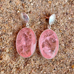 Pendiente de Plata de Ley 925 con piedras preciosas de morganita, hermoso y elegante pendiente de plata para mujer - Product Image 1