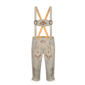 Pantalones de cuero de gamuza de cabra Lederhosen 100% bávaro para hombre con cierre de mosca de botón, pantalones cortos hasta la rodilla Lederhosen tradicionales alemanes personalizados - Product Image 1