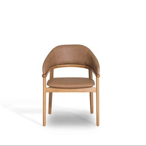 Chaise de salle à manger nordique moderne en bois massif avec coussin doux en cuir et lin pour restaurant villa école ou meubles d'hôtel - Product Image 3