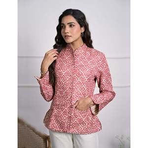 Chaqueta de Invierno Reversible con Estampado de Bloques de Seda y Decoración de Botones - Product Image 3