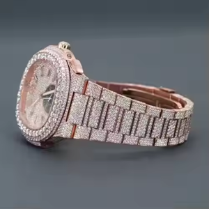 Reloj deportivo de diamante de moissanita de oro rosa antiguo, Baguette de lujo, joyería de Hip Hop con hielo completo, banda de acero inoxidable, movimiento de cuarzo - Product Image 2