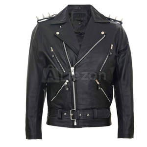 แจ็คเก็ตหนังสำหรับนักขี่จักรยานแจ็คเก็ตหนังสำหรับผู้ชายที่ทนทานพร้อมซิปสำหรับการขี่และการใช้งานกลางแจ้ง - Product Image 1