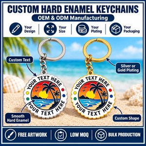 Porte-clés personnalisés en émail dur, thème plage tropicale, plaqués argent et or, en métal festonné - Product Image 4
