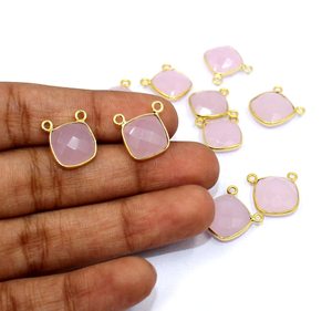 925 Sterling Silver 10mm Naturel Rose Quartz Checker Cut Coussin Lunette Réglage Simple Boucle Lien Charme Connecteurs Faire Des Bijoux - Product Image 3
