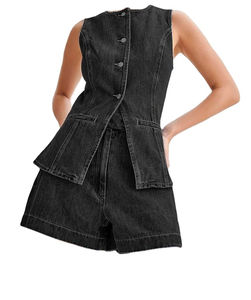 ชุดเซ็ตยีนส์ขาสั้นผู้หญิงสั่งตัดขายดี ชุดเซ็ตยีนส์ขาสั้นลำลอง 2 ชิ้น ลายเรียบ เป็นมิตรกับสิ่งแวดล้อม เหมาะสำหรับใส่ในชีวิตประจำวัน - Product Image 4