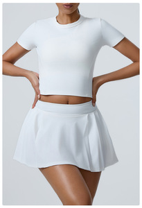 Ensemble de tennis demi-manche pour femme confortable été Slim ajusté vêtements de sport avec motif solide goutte épaule jupe 2 pièces chemise pour l'hiver - Product Image 4