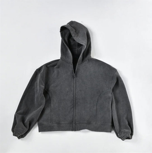 OEM Streetwear Fabricantes Sky Blue Hoodie Algodón Oversized French Terry DTG Distressed Vintage Zip up Acid Wash Hoodie - Product Image 4