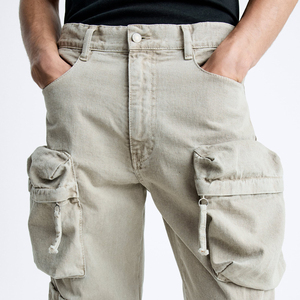 Vaqueros cargo negros informales de moda para hombre con logotipo personalizado con bolsillos, Vaqueros utilitarios de talla grande, precio al por mayor - Product Image 4