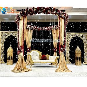 ธีมอาหรับงานแต่งงานเวทีการจัดงานแต่งงานธีมสีทองที่น่าตื่นตาตื่นใจแบบดั้งเดิมเวทีแต่งงานมุสลิมตกแต่งเวที - Product Image 1