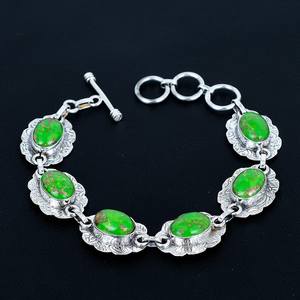 Green Turquoise 925 Sterling <b>Silver</b> Luxury <b>Charm</b> <b>Bracelet</b> Adjustable Handmade GIA Certified Jewelry for Anniversary Gifts - Product Image 1