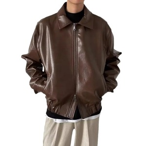 Elegant Vintage Motorcycle Pu Leather <b>Jacket</b> for <b>Men</b> Trendy Style Cropped Leather <b>Jacket</b> Casual Loose Fit Fall <b>Winter</b> <b>Jacket</b> - Product Image 5