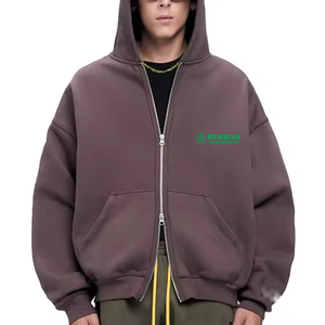 Sweat à capuche unisexe personnalisé OEM en molleton bouclette épais 500 GSM en coton avec double fermeture éclair, respirant et à séchage rapide - Product Image 1