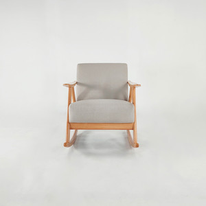 Rocking <b>chair</b> made of solid teak wood frame with seat and backrest <b>covered</b> in upholstery for indoor use - Product Image 2