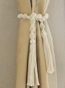 Sujetadores de cortinas de macramé, cuerda de algodón natural tejida a mano, estilo bohemio, con perlas. - Product Image 3