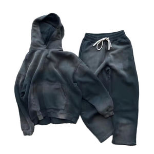 2025 alta calidad 400 GSM Sun Faded Wash Sudadera con capucha pantalones de chándal y Sudadera con capucha Conjunto personalizado lavado ácido desgastado chándal de gran tamaño - Product Image 1