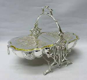 Boîte chauffante à biscuits pliante en coquillage plaqué argent antique Porte-chignon gravé orné Support de service pour la décoration intérieure et la restauration - Product Image 4