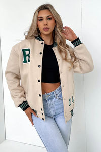 Veste de baseball d'hiver surdimensionnée en tricot respirant pour femmes avec logo personnalisé, col montant, doublure en coton, OEM ODM - Product Image 2