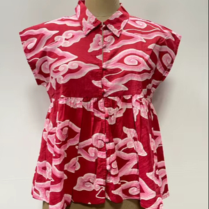 Débardeurs en coton imprimé floral écologiques pour femmes, légers, courts, boutonnés, décontractés, style japonais, col en V, pour le bureau - Product Image 1