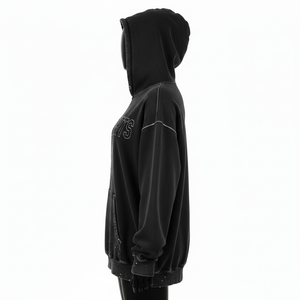 Women Acid Wash <b>Hoodie</b> Premium Cotton Fleece 320 GSM Soft Washed <b>Black</b> Rhinestone Hotfix Custom Logo basics Hoodies - Product Image 3