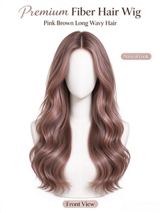 Perruque en fibres synthétiques rose-brun, longue et ondulée, avec racine naturelle, bonnet respirant, légère, pour usage quotidien - Product Image 2