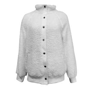Chaqueta de Forro Polar Sherpa de Color Sólido para Mujer, Manga Larga, Cuello Alto, Ropa de Abrigo Informal de Invierno - Disponible para Pedidos al por Mayor - Product Image 1