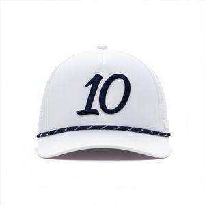 Casquette de golf imperméable en gros avec logo brodé 3D, détail corde, trous découpés au laser, casquette ajustable à fermeture snapback pour tenue de sport décontractée - Product Image 3