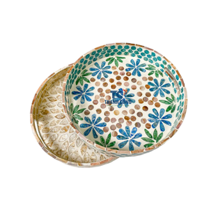 Plateau de service rond écologique au meilleur prix avec nacre, décoration de la maison pour le Ramadan, marque Thanhcongcraft, modèle MOP du Vietnam - Product Image 3