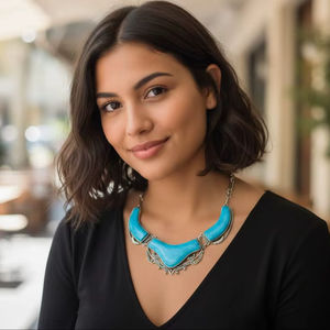 Collier en pierre précieuse turquoise de grande taille pour femmes, argent sterling de haute qualité, style bohème classique, 20% de réduction et cadeau du Nouvel An - Product Image 5