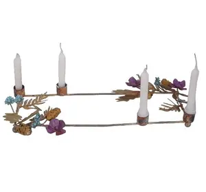 ZINK lilin logam karangan bunga tampilan alami besi anggun meriah empat tempat lilin Natal untuk dekorasi pernikahan dan liburan.
