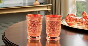 Tasse en verre en métal de cuivre pur faite à la main pour l'eau potable Inde Ayurveda koi - Product Image 6