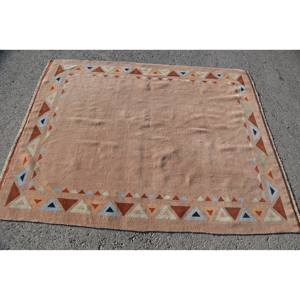 Alfombra turca Vintage tradicional Beige 4'9 \ "X 6 '1 \" Diseño de retazos lana viscosa Material látex respaldo para dormitorio pasillo - Product Image 3