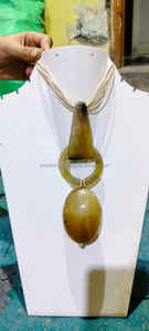 Design attrayant corne de buffle femmes mode collier couleur naturelle perles Style religieux conception diamant serrure forme chaîne - Product Image 2