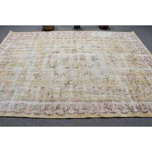 Tapis en laine beige vintage tapis plat turc de 7x9 pieds avec motif de patchwork en latex pour décorations de salon - Product Image 3