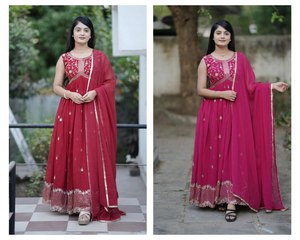 Nouvelle collection de robes de créateur indien Tissus en fausse georgette avec broderie pour femmes Vêtements de mariage - Product Image 6
