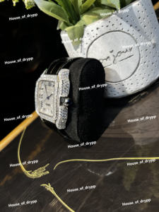 Iced Out Diamond Watch Square Bezel Roman Dial Automatic Movement And Black <b>Leather</b> Strap Stainless Steel Watch For Unisex - Product Image 2