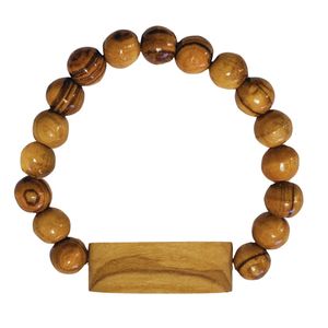 Olive Wood Bead Bracelet 7 cm Custom <b>Engraved</b> Wooden Jewelry Handmade in Bethlehem - Product Image 1