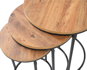 Table basse moderne imbriquée avec effet bois Tables d'appoint rondes triples décoratives Matériau en fer Vente bon marché - Product Image 3